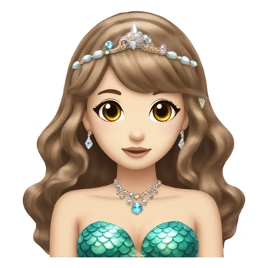 mermaid hime gyaru girl, brown hair, jewerly sticker