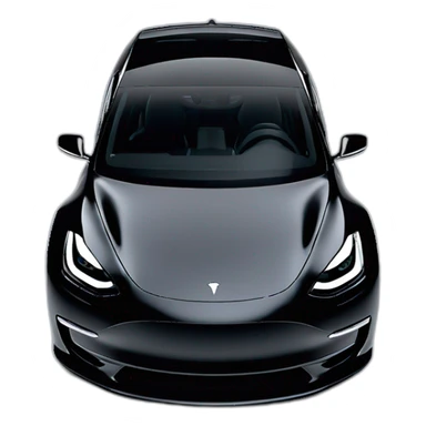 modified black 2023 Tesla Model 3 with sporty front spoiler with lights on viewed from front sticker