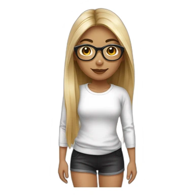 une fille avec de long cheveux noir lisse, la peau blanche ,et avec des lunette (en forme de carrer un peu déformé) assez grosse comparer a ça tête , portant un pull noir sticker