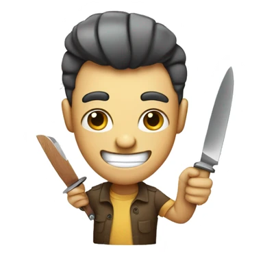 a friendly smiling face holding a small kitchen knife, cartoon style.” sticker