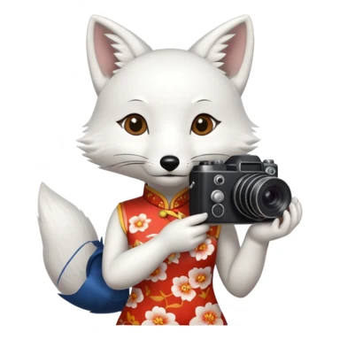 white fox, cheongsam ancient white fox with camera sticker