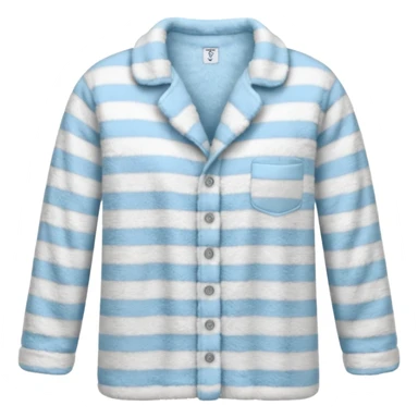 emoji of an isolated fluffy fleece pajama top with soft pastel vertical stripes, plush fuzzy texture, light grey and pastel blue tones, button-down long sleeves, neatly folded flat-lay, no person, no body, no mannequin, cozy warm winter mood, soft shading sticker