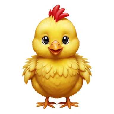 Cinematic Cute Yellow Baby Chicken Portrait Emoji, Head tilted playfully and inquisitively, featuring a fluffy, vibrant yellow downy coat with a tiny red comb, round, sparkling beady eyes filled with curiosity, Simplified yet irresistibly adorable features, highly detailed, glowing with a warm, friendly glow, high shine, affectionate and lively, stylized with a touch of playful whimsy, bright and endearing, soft glowing outline, capturing the essence of a mischievous yet loving chick, so playful it feels like it could peep out of the screen and into your arms! sticker