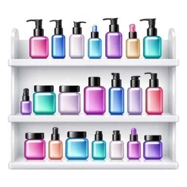 a white shelf with few beauty products and sparkles sticker