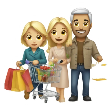Caucasian family shopping 6 members sticker