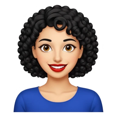 30 year old iranian woman very short curly black hair, big brown eyes, tanned skin, big smile, white teeth, pretty, stylish sticker