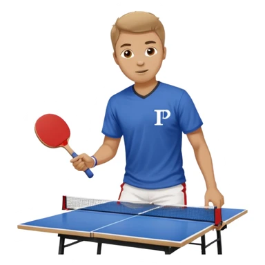 Guy playing ping pong on a 4x8 wooden table no net and only one paddle wearing a frat shirt with the letters beta theta pi on the front  sticker