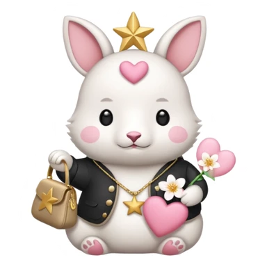 GENERATE ME A MOMONGA WHITE ANIMAL  FROM CHIIKAWA AND PUT A SAKURA FLOWER ON HIS HEAD AND A STAR PELT ON HIS BELLY AND A HEART PURSE ON HIS ARM WITH HIS FACE sticker