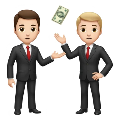 The businessman extends his hand to the side and give money to other businessman sticker