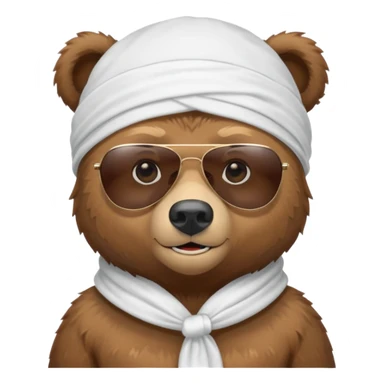 cute Russian grizzly bear wearing a white durag, with sunglasses sticker