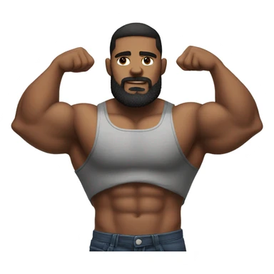 super muscular man flexing shoulders with a beard and a tank top sticker