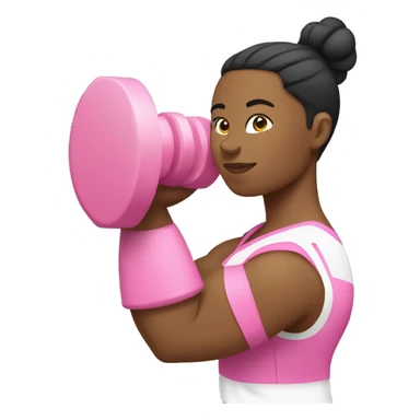 Female White bicep side view holding a pink dumbbell sticker