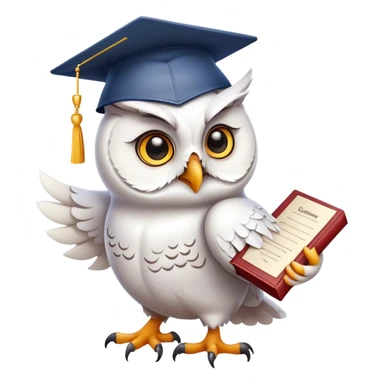 happy white Owl with graduation hat and diploma in claws sticker