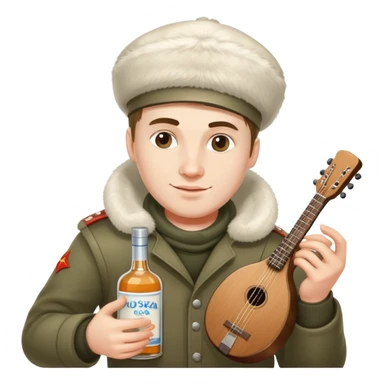 Russian software developer with shapka-ushanka, balalaika and vodka sticker
