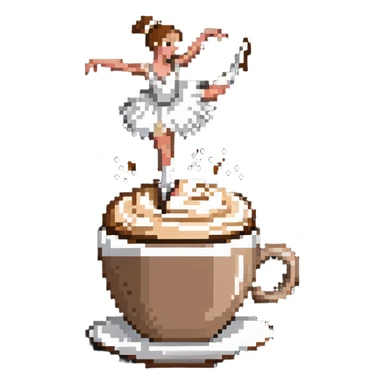 Ballerina dancing on top of frothy cappuccino, coffee cup sticker