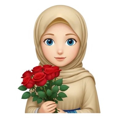 Hijab Girl with blond hair blue eyes beautiful finish and holding a bouquet of roses sticker