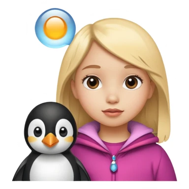 Little girl with a frufru ad a penguin beside her sticker