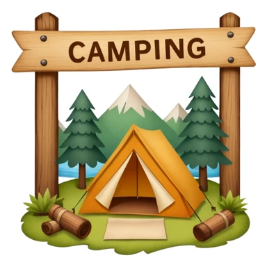 Wooden Camping sign made of felt texture, scrapbooking style, transparent background sticker