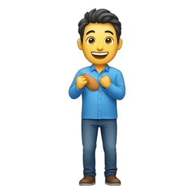 emoji of a man holding his stomach while laughing wearing full sleeve blue shirt sticker