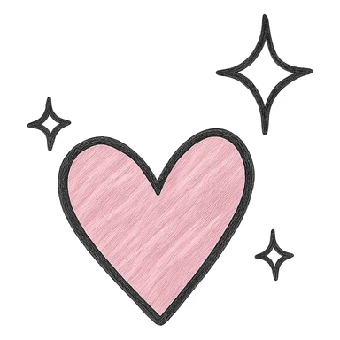 Add a sparkle effect to the pink hand drawn heart, keep the black outline style, with a clean white background. sticker