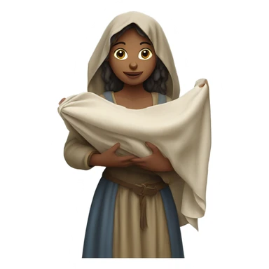 young medieval woman holding a large open cloth sticker