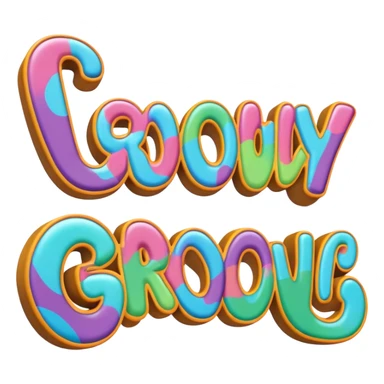 3D, psychedelic colored hippie style word “Groovy” sticker