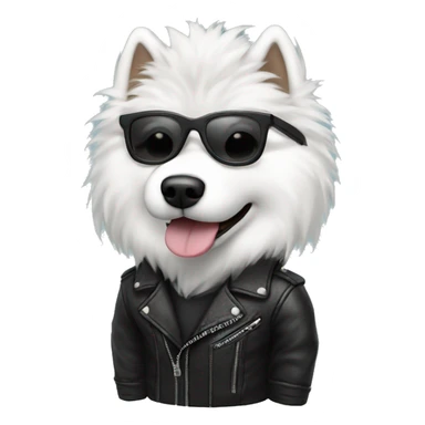 Samoyed dog wearing a leather jacket with black glasses  sticker