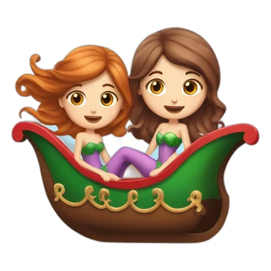 Two brown haired mermaids in Santa’s sleigh sticker