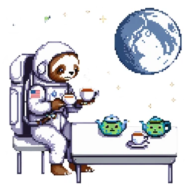 astronaut sloth having tea with aliens on the moon sticker