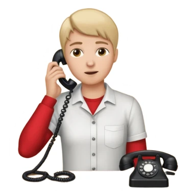 person standing at a desk, holding a telephone receiver to their ear, suggesting a phone call. sticker