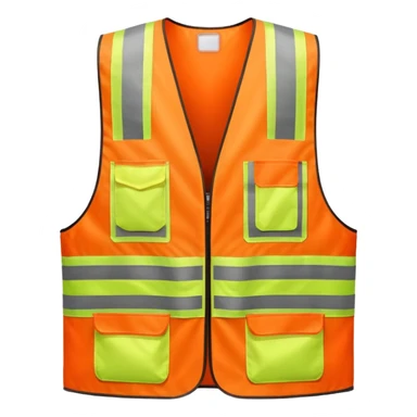 orange safety vest with bright yellow reflective stripes, construction site workwear, emoji style sticker