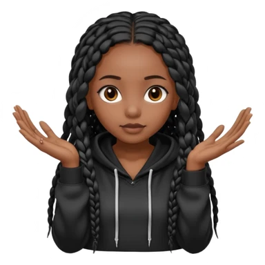 African American dark skin girl with long black box braids wearing a black hoodie with hands together sticker