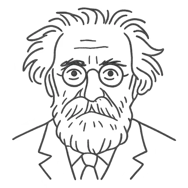 a hand drawn black outline portrait of philosopher Gaston Bachelard with similar-sized eyes based a famous portrait of him sticker