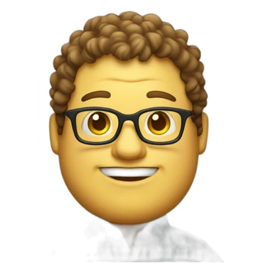 A fat man with yellow skin wearing glasses, a square face, naturally curly hair, wearing a plaid shirt sticker