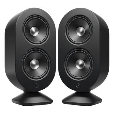 pair of big speakers emoji, deep matte black metal body, circular speaker cones with subtle depth, smooth rounded edges, minimalistic futuristic 3D style, luxury aesthetic sticker