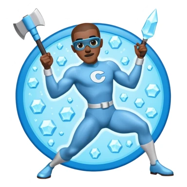 Frozone character in retro stickers style, dynamic pose, icy effects, bold outlines, vibrant colors he says "c'est carré dans l'axe" sticker