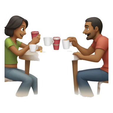 An emoji of a family—mother, father, and child—sitting at a table, playing a cup game with paper cups arranged on the table as they have fun together sticker