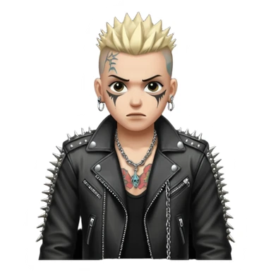 A fan of heavy extreme music, a metalhead in chains with rivets on a leather jacket sticker