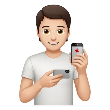 make a white guy with dark brown hair, with a simple white o grey shirt, repairing an iphone, un tecnico happy sticker