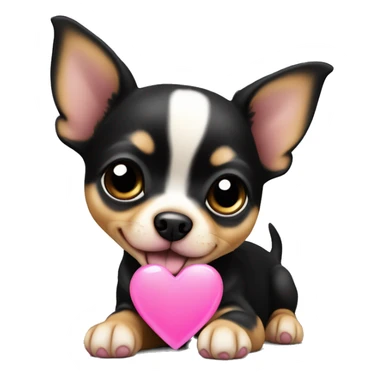 black & tan chihuahua puppy with a pink heart sticker