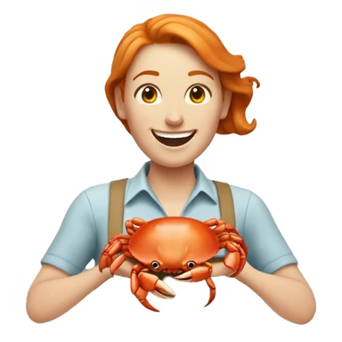Happy ginger woman holding crab  sticker