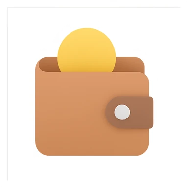 wallet icon, colorful, with a coin or cash detail sticker