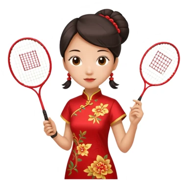 ancient cheongsam girl with 1 badminton racket, red sticker
