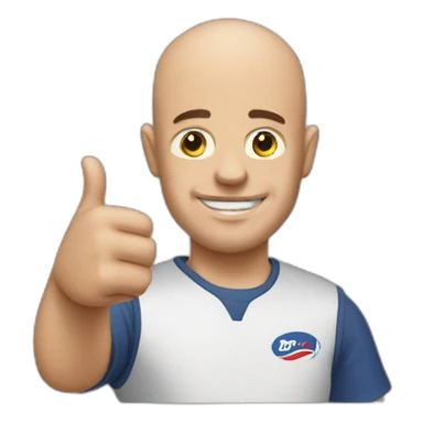 bald man with thumsup and beckoon sticker