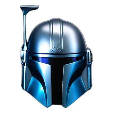 shiny blue and silver mandalorian helmet with black center looking forward sticker