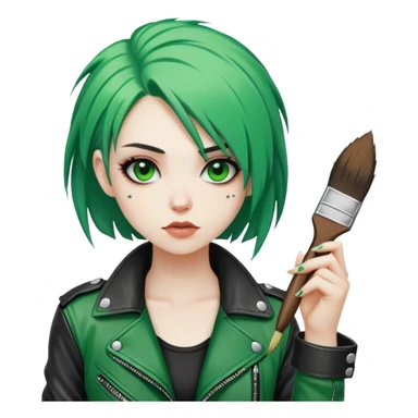 punk-girl with green hair in leather jacket with brush and 🤟🏻  sticker