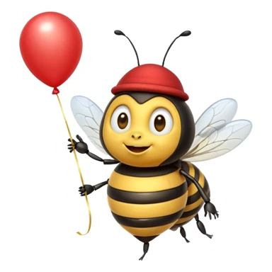 Bees with red Birthday Hat, Excited bee carrying balloon sticker