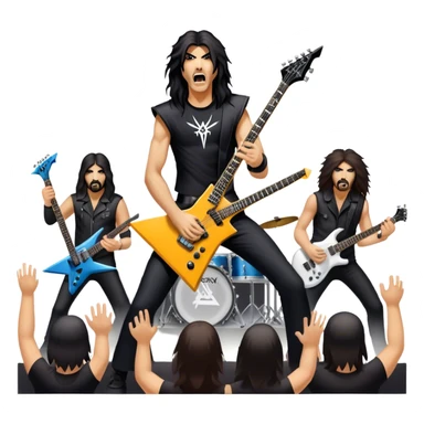 Icon for Heavy Metal: Anthrax band performing live on stage with electric guitars, drums, and a vocalist. The crowd is energetic, with heavy metal vibes. The design should capture the raw power and intensity of a live metal concert. Transparent background. sticker