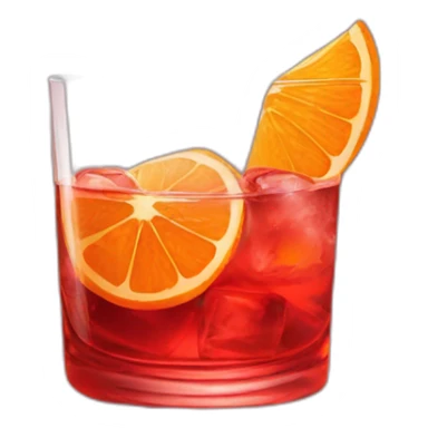A Negroni Cocktail, red tumbler glass with orange slice sticker