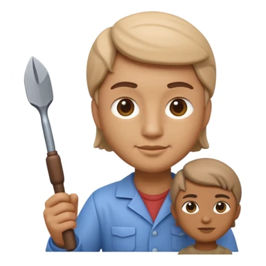 Apple Memoji-style 3D emoji of a sculptor with a small statue and chisel, smooth gradients, rounded edges, no background.during sculpting sticker